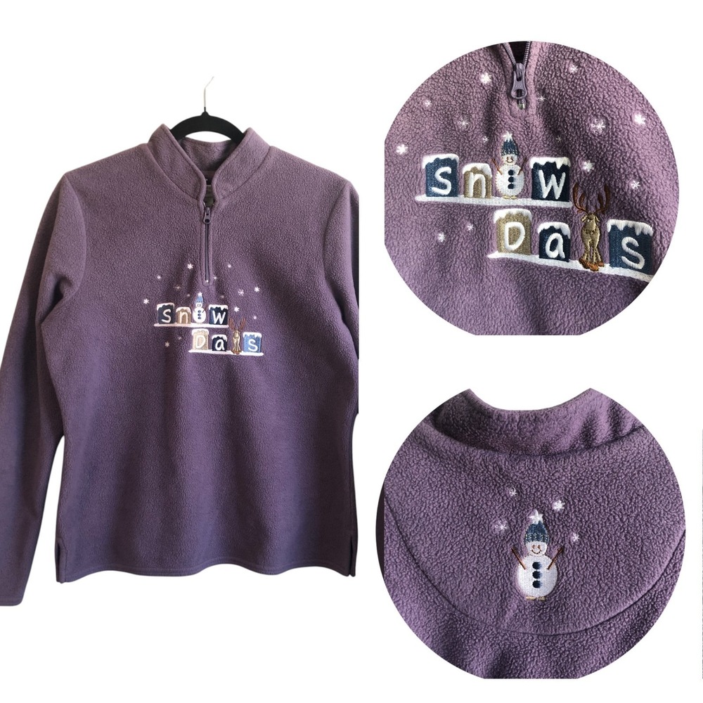 Vintage Christopher & Banks Womens Snow Days Embroidered‎ Fleece Size M Holiday